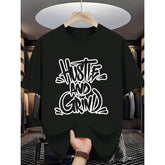 Men'S Casual Crew Neck T-Shirt with "Hustle and Grind" Graphic Print, Casual Attire | Patterned Shir