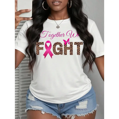 100% Cotton Trendy T-Shirt - Geometric Print Breast Cancer Awareness Top