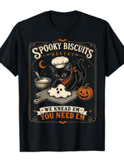 Spooky Biscuits Bakery T-Shirt, We Knead Em You Need Em Black Cat Graphic Tee