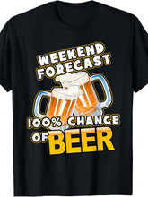 Weekend Forecast 100 Percent Chance Of Beer Funny Drinking Graphic Tee for Men Women, Cute Party Short Sleeve T-Shirt, Casual Crew Neck Top for Beer Lover Gift