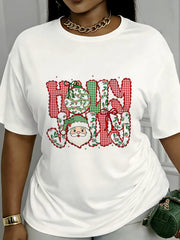 Women's Holly Jolly Santa Claus Unisex Graphic T-Shirt, Buffalo Plaid Christmas Holiday Tee