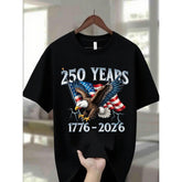 Men's 100% Cotton Shortsleeve Round Neck Tshirt - Ultra Soft Casual Streetwear Clothes, Eagle Graphic & 1776-2026 250-Year American Flag Design, Ideal for Everyday & Holiday Wear