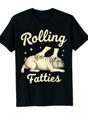 Rolling Fatties T-Shirt, Funny Fat Bulldog Dog Lover Graphic Tee for Men Women