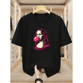 Men'S T-Shirts Mona Lisa Bubblegum Print Round Neck Short Sleeve T-Shirt Casual Short Sleeved T-Shirt