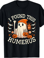 Men Women Funny "I Found This Humerus" Retro Humor T-Shirt, Vintage Bone Graphic Tee Suitable for Halloween, Casual Wear, Themed Parties