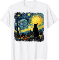Cat Starry Night Van Gogh Cat For Cat Lover Cat Mom Unisex T-Shirt
