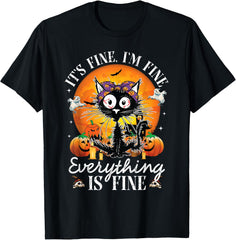 Black Cat It's Fine I'm Fine Everything Is Fine Unisex T-Shirt
