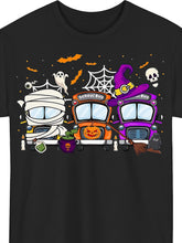 Funny School Bus Driver Halloween Ghost Witch Mummy Vintage Bus Graphic Tee for Men Women, Cute Short Sleeve T-Shirt, Casual Crew Neck Top for Bus Driver Gift
