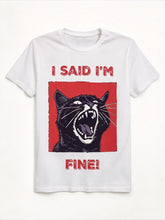 I Said Im Fine Black Cat Print Loose Short Sleeve Tee Punk Rock Crew Neck Top