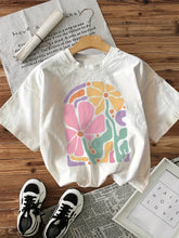 Women’s Graphic Print T-Shirt, Short Sleeve Crew Neck Casual Top, Colorful Boho Floral Summer Spring Tee for Women