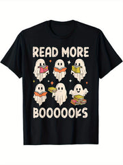 Men'S Funny Book Lover T-Shirt - Playful Ghosts Holding Colorful Books & "Read More Boo Books"