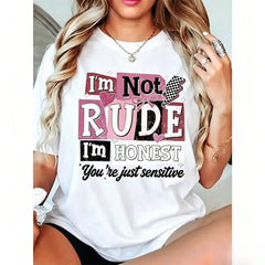 Im Not Rude Im Honest Print Loose Short Sleeve Tee Crew Neck Casual Top