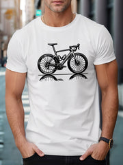 Men's Road Bike Graphic T-Shirt, Bicycle Reflection Print Crew Neck Short Sleeve Tee, Summer Casual Cycling Top for Bike Lovers