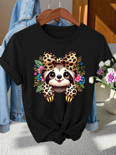 Bow Sloth Cute Print Short Sleeve Retro Round Neck T-Shirt