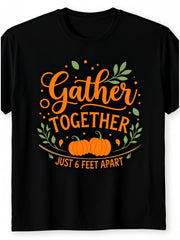 Funny Thanksgiving TShirt - Gather Together Turkey And Pumpkin Print Short Sleeve TShirt Casual Round Neck Holiday Party Outfit