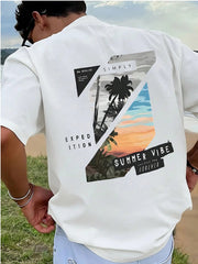 Men's Beach T Shirt Summer Casual Graphic Tee Loose Fit Short Sleeve Vacation