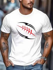 Men's Rugby Print T Shirt Casual Sports Tee Summer Short Sleeve Crew Neck Top
