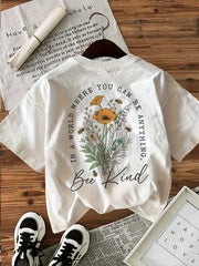 Fresh Style Flowers And Bees Back Print Solely Short Sleeve Round Neck T-Shirt