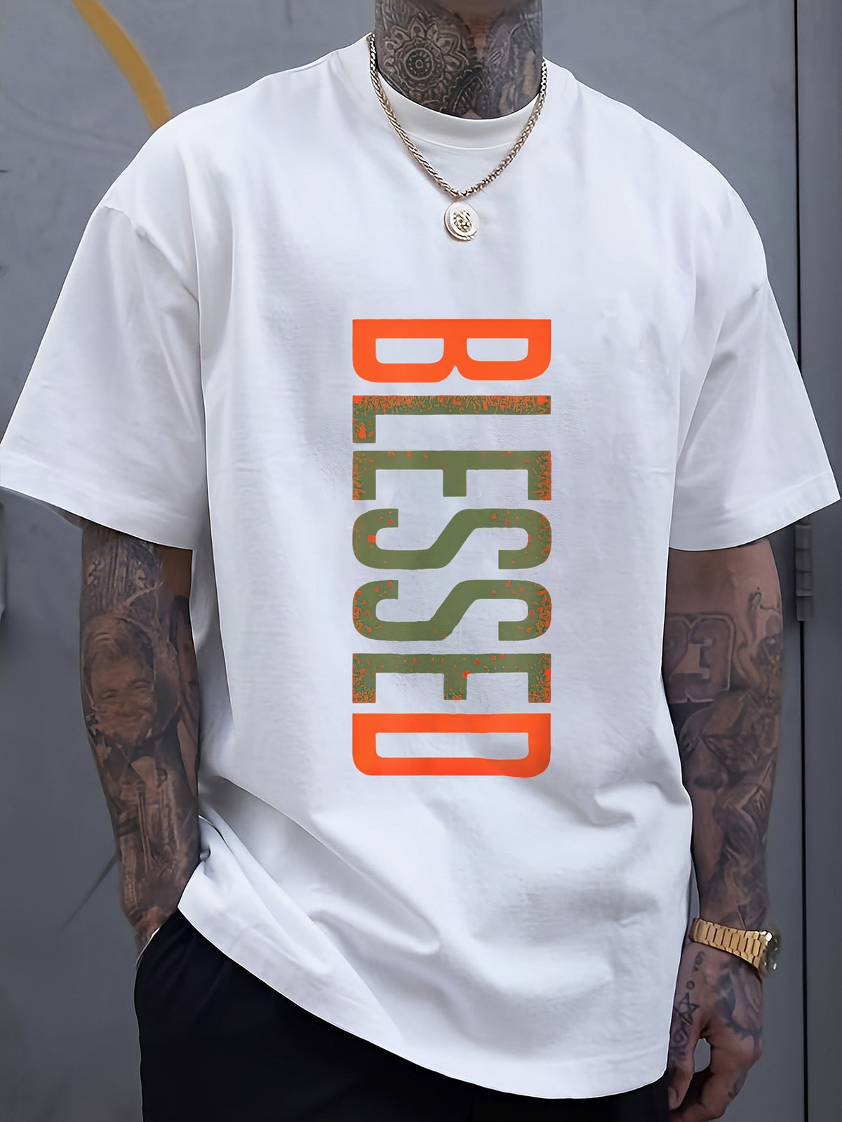 Men's BLESSED 3D Printed T-Shirt- Bold Geometric Letters