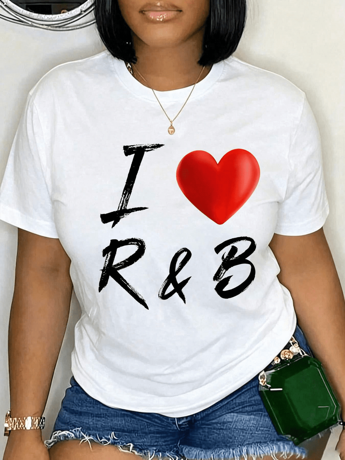 100% Cotton I Love Heart R&B Music T Shirt Unisex Classic Comfort Tee Tops Oversized Crew Neck T Shirts