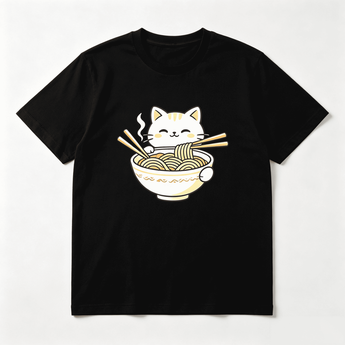 [100% Cotton] Trendy Graphic Funny T-Shirt - Funny Cat Ramen Graphic Tee Japanese Kawaii Anime Cat T-Shirt - Men Women Loose Sports T-Shirt Golf Gift T-Shirt For Men And Women