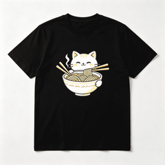 [100% Cotton] Trendy Graphic Funny T-Shirt - Funny Cat Ramen Graphic Tee Japanese Kawaii Anime Cat T-Shirt - Men Women Loose Sports T-Shirt Golf Gift T-Shirt For Men And Women