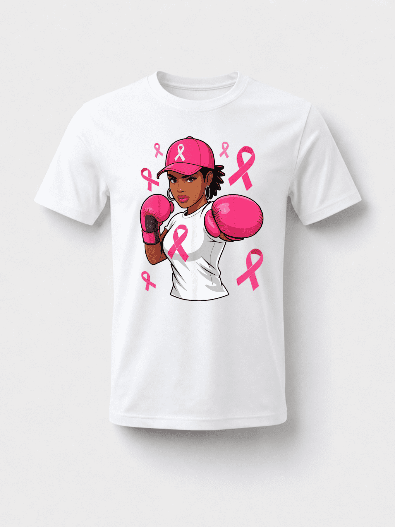100% Cotton Unisex Women Black African American Fight Breast Cancer Pink Ribbon T-Shirt