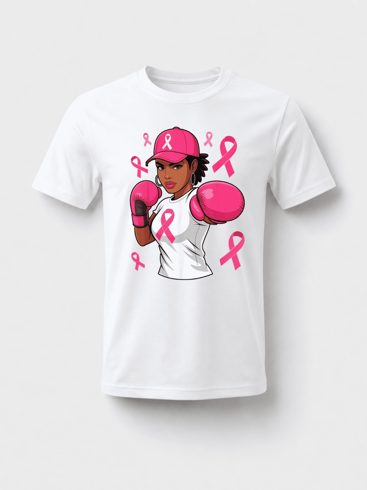 100% Cotton Unisex Women Black African American Fight Breast Cancer Pink Ribbon T-Shirt