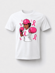 100% Cotton Unisex Women Black African American Fight Breast Cancer Pink Ribbon T-Shirt