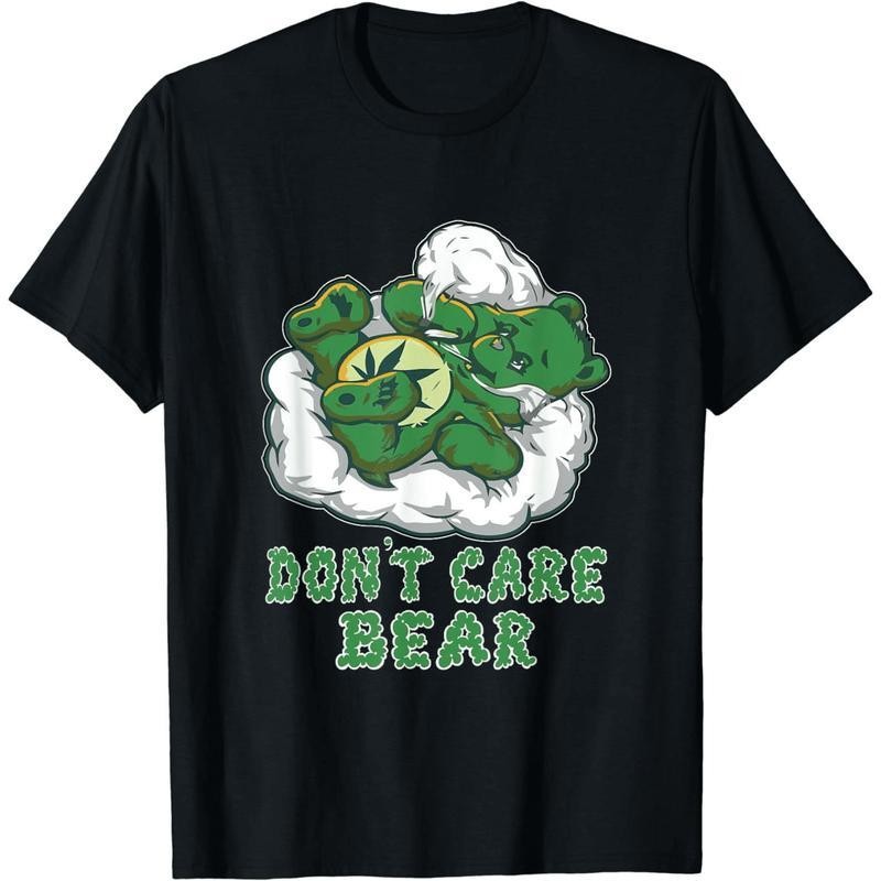 Chill Don T Care Bear Lazy Cloud Vibes T-Shirt With Green Leaf Design