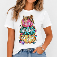 Women's Grateful Thankful Blessed Stacked Pumpkins T-Shirt