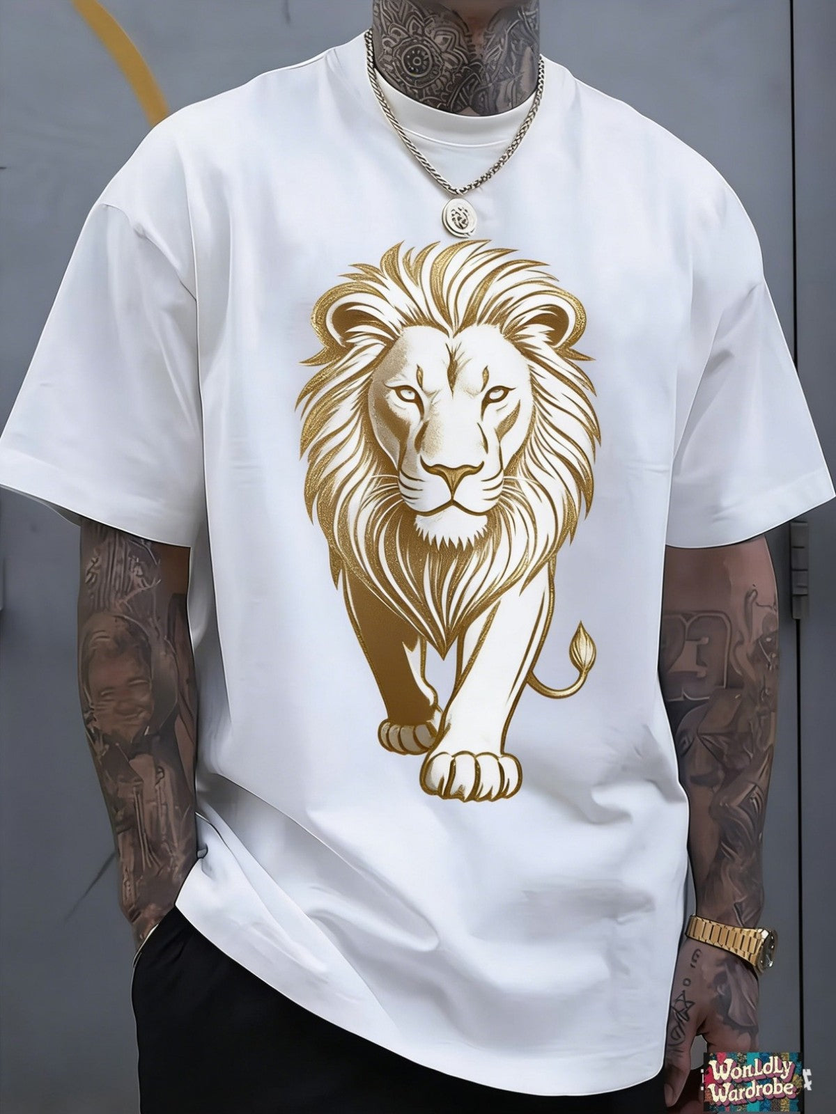 Lion Print T-shirt, Creative Abstract Graphic, Men'S Fashion Printed T-shirt