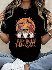 Happy Hallo Thanksmas Gnomes Halloween Thanksgiving Fall Autumn Graphic Tee