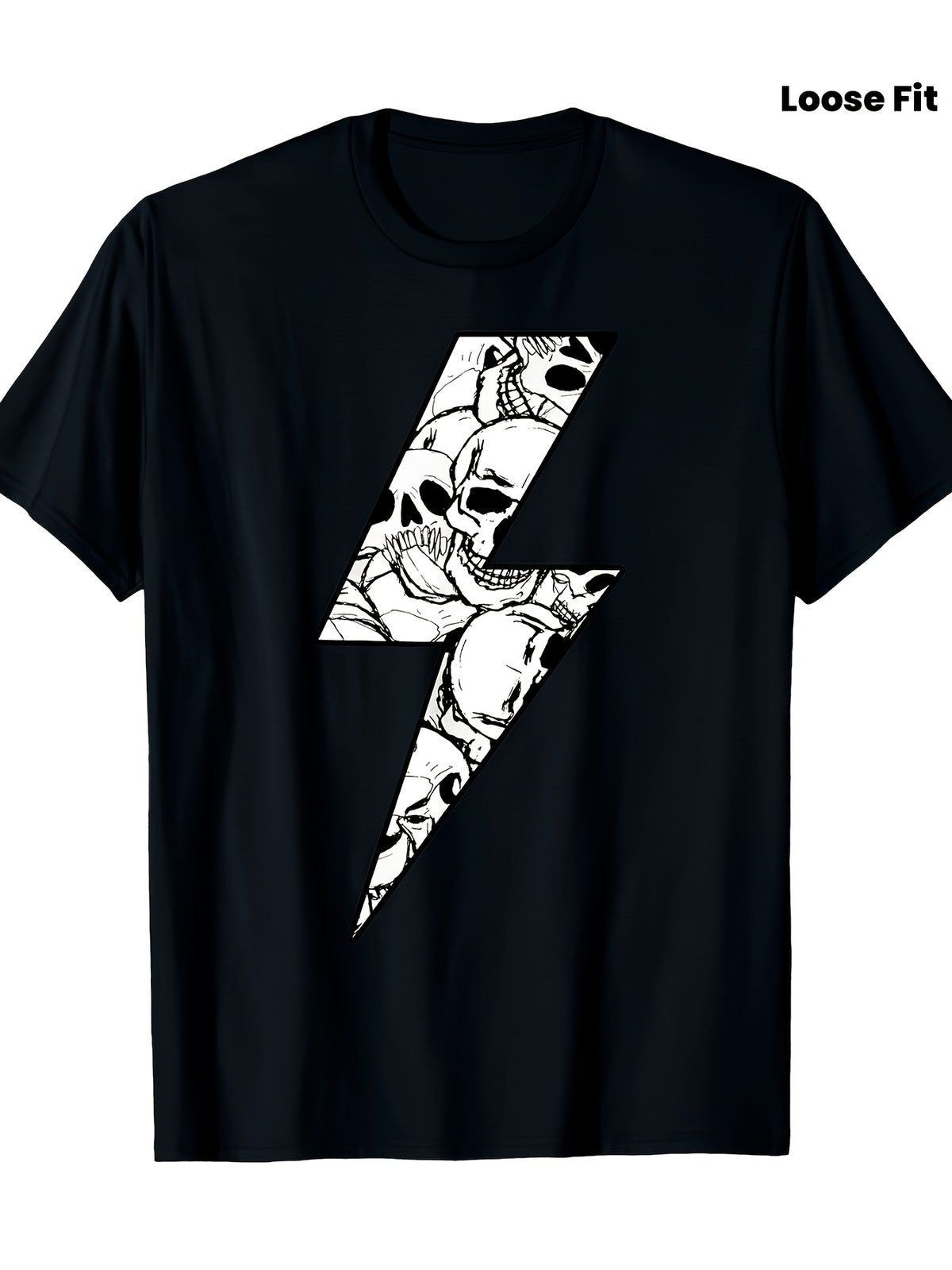 Men's Vintage Gothic Skull & Lightning Bolt Graphic T-Shirt