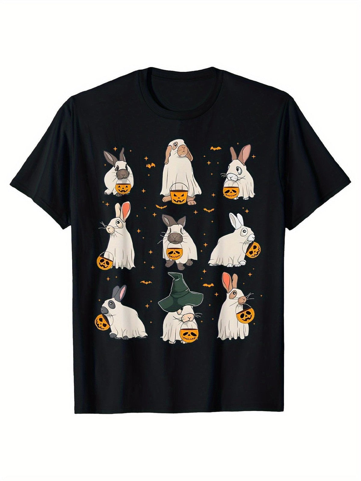 Halloween Nine Rabbits Pumpkin Lanterns Bats Cute Spooky Graphic Unisex Tee