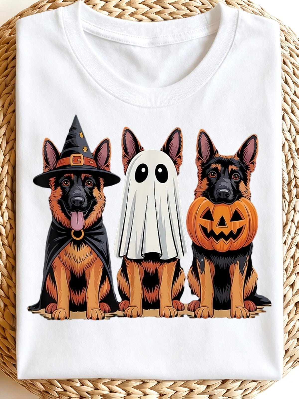 German Shepherd Halloween Witch Ghost Pumpkin Dog Lover Gift Graphic Unisex Tee