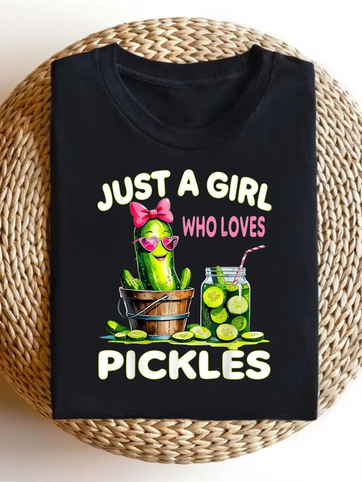Just A Girl Who Loves Pickles Cute Funny Food Lover Retro Graphic Unisex Tee