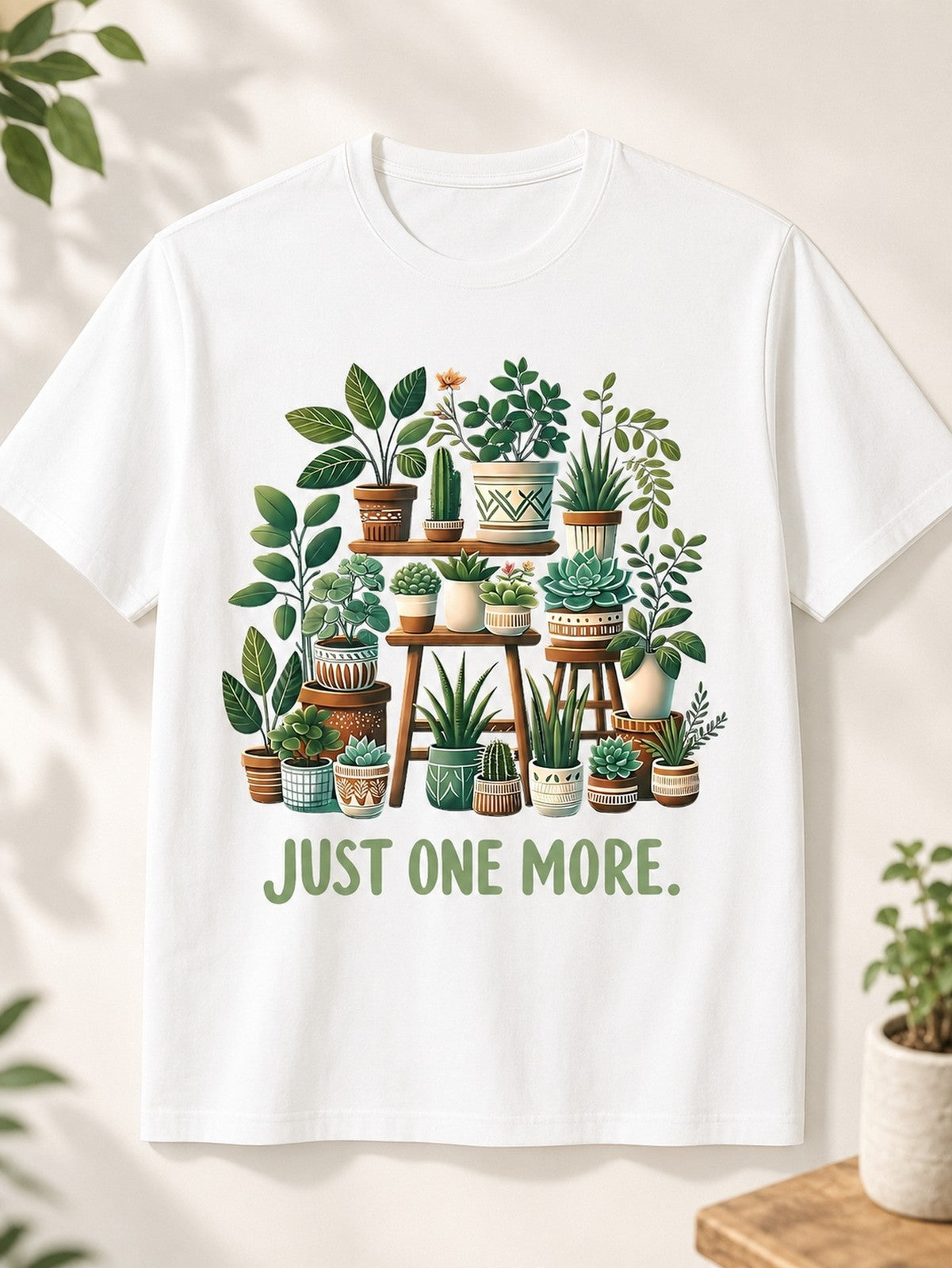 Casual Printed TShirt (Succulent Paradise) Black Short-Sleeve Crew Neck