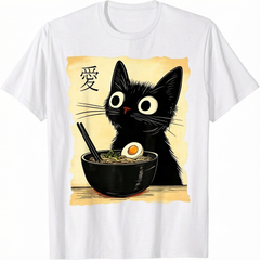 Funny Cat Ramen Graphic Tee Japanese Kawaii Anime Cat T-Shirt