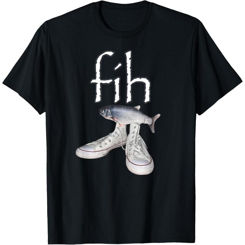 Fih Shoes Funny Misspelled Fish Meme TShirt Crew neck Tops Casual Short sleeve