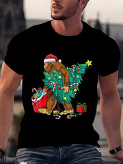 Christmas Sasquatch Inspired Print Short Sleeve Round Neck Summer Top