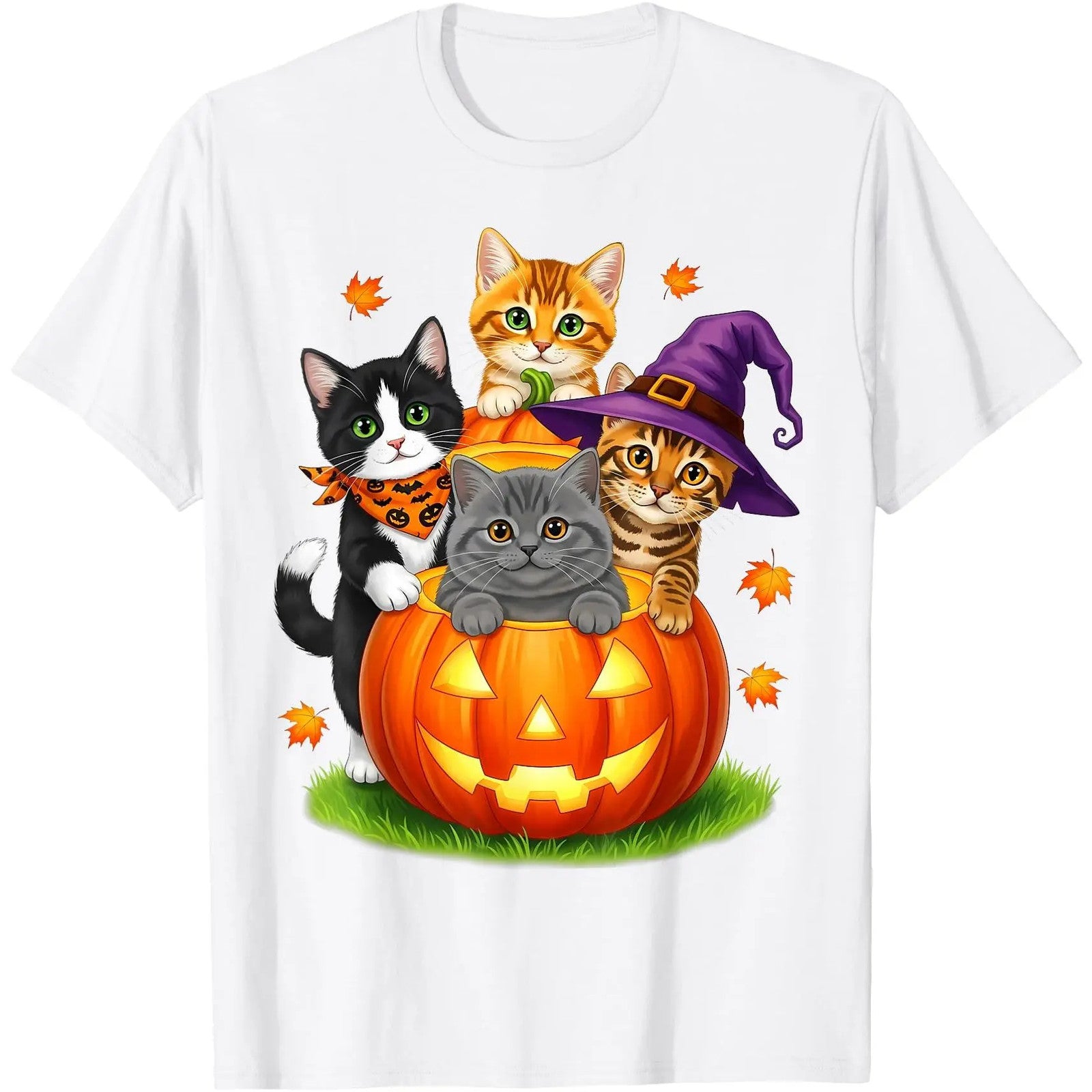 Cute Kittens Pumpkin Halloween Spooky Season Men Women  T-Shirt
