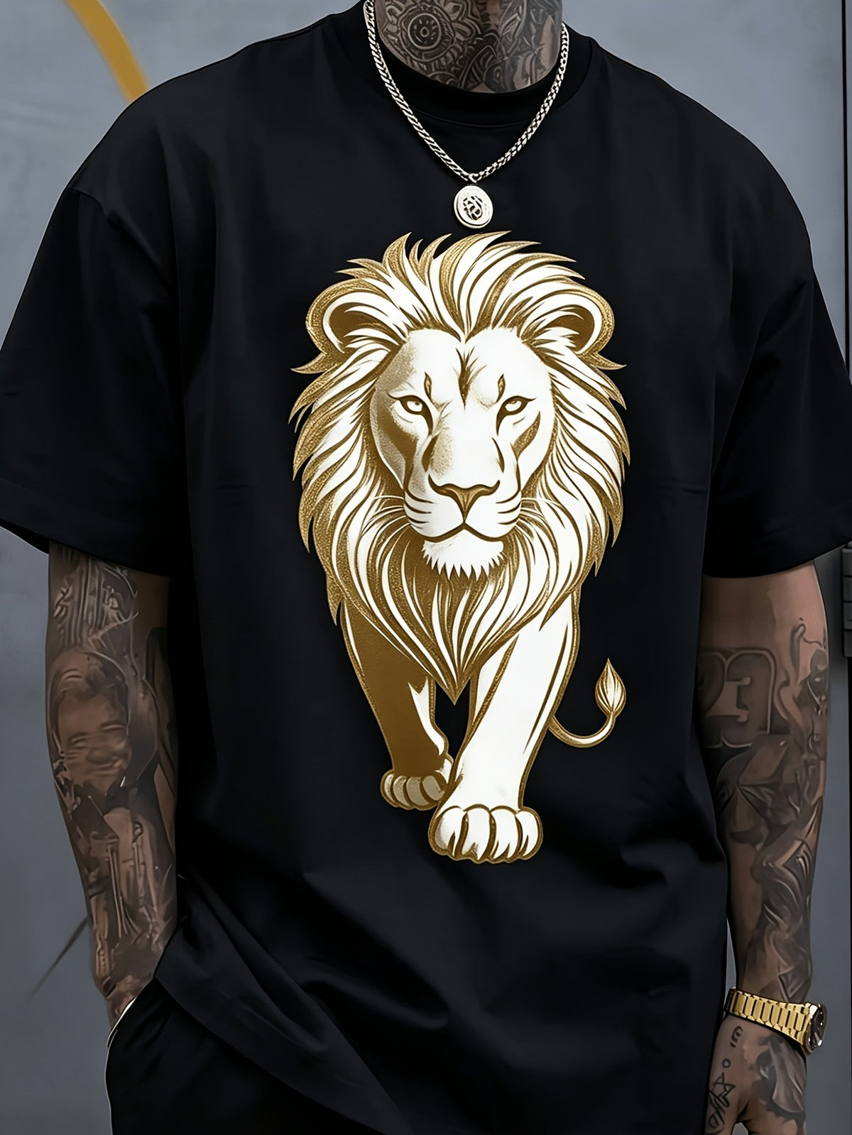 Lion Print T-shirt, Creative Abstract Graphic, Men'S Fashion Printed T-shirt