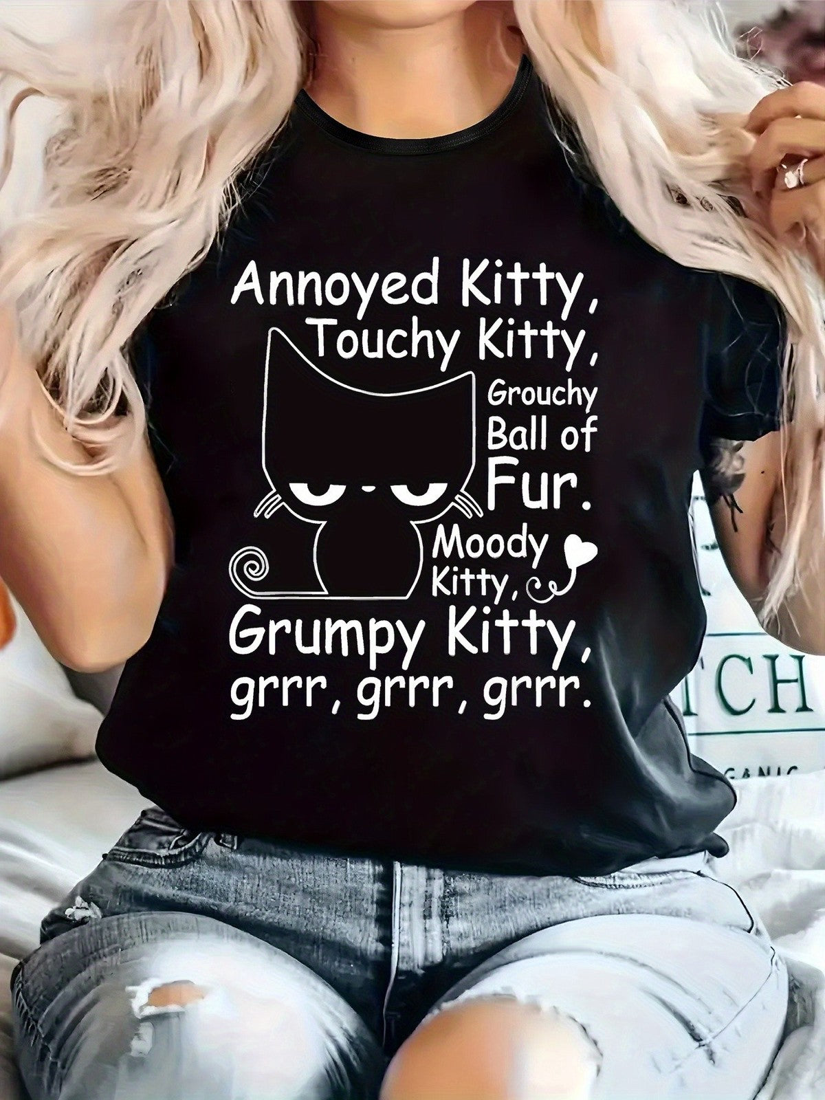 Annoyed Kitty Touchy Kitty Grumpy Kitty TShirt Funny Cat Lover Short Sleeve Tee