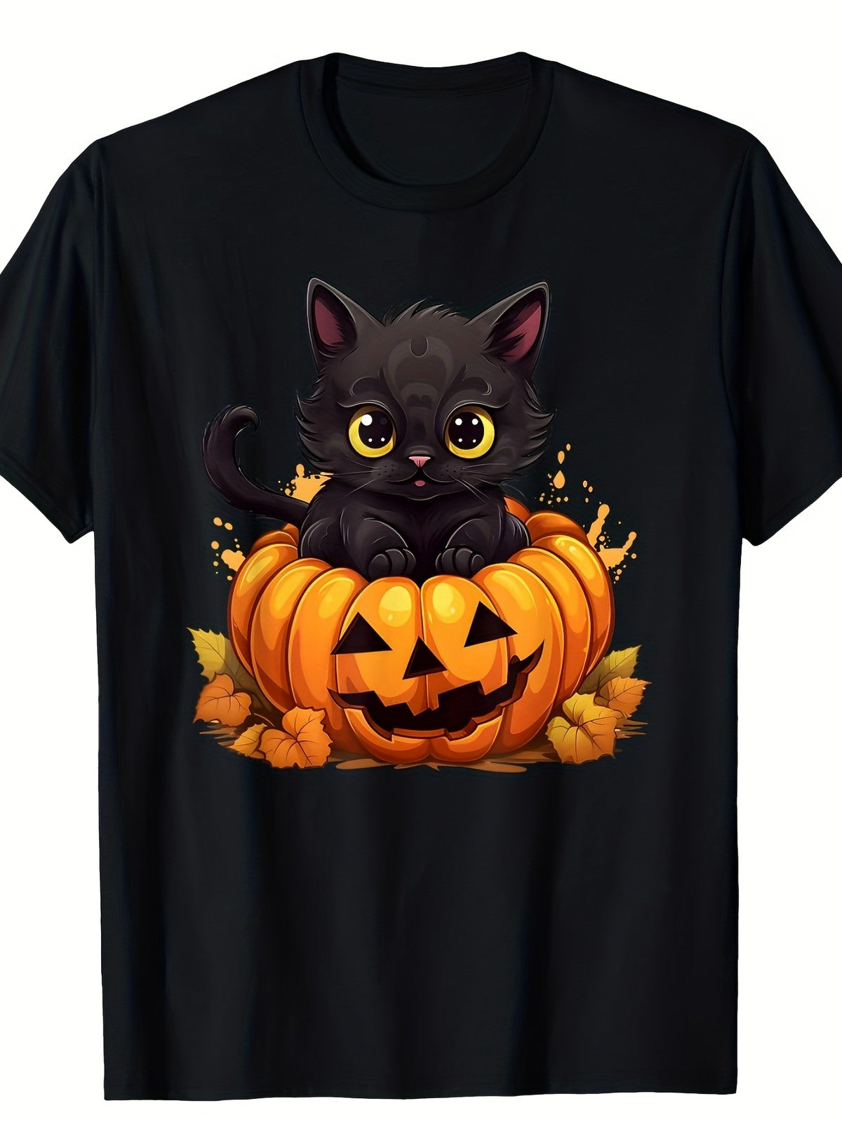 Spooky Halloween Black Cat Pumpkin Humor Gift For Cat Lover Graphic Unisex Tee