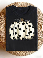 Retro Polka Dot Pumpkin Fall Thanksgiving Funny Casual Graphic Unisex Tee