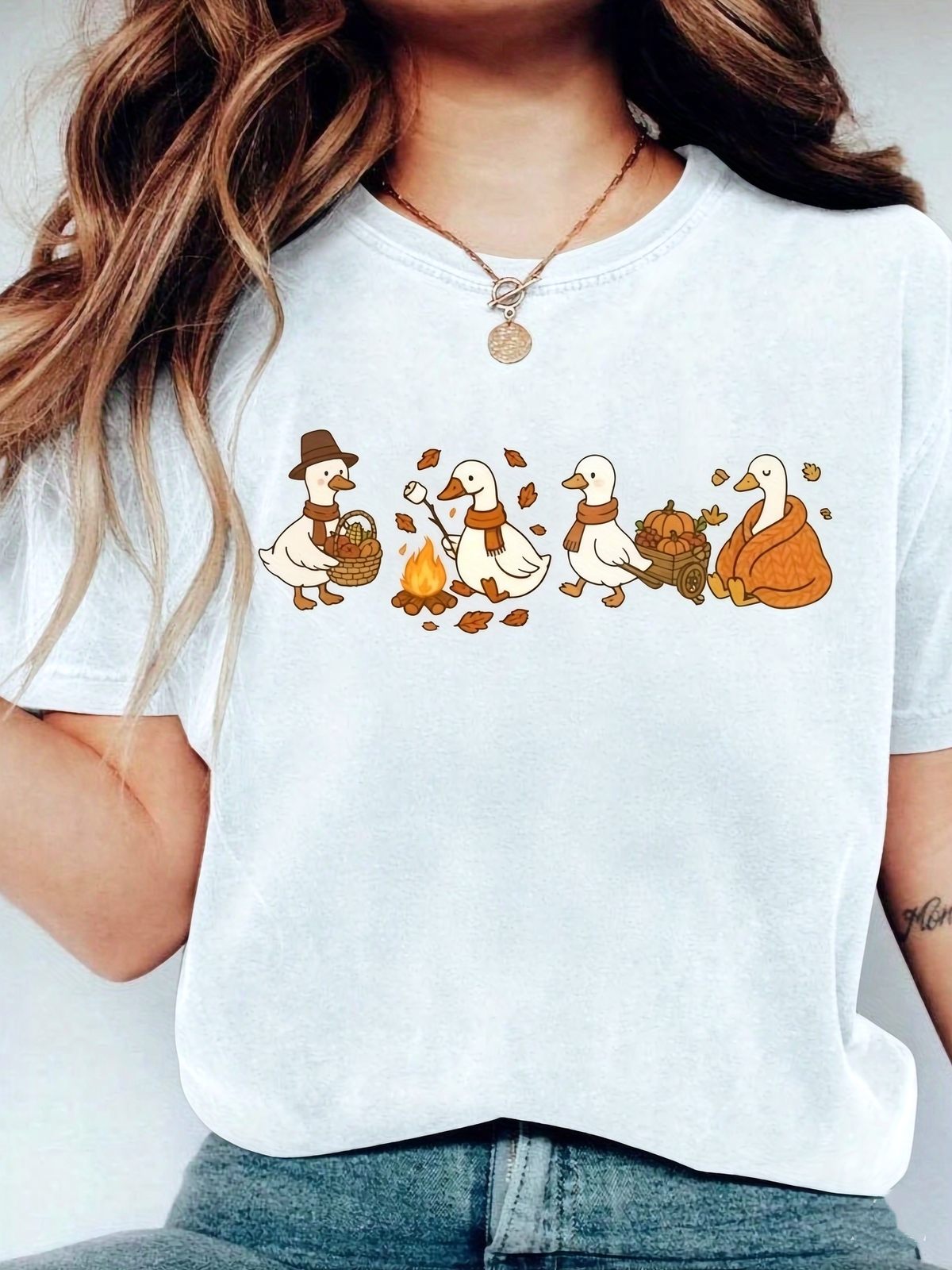 100% Cotton Fall Goose Shirt Autumn Cozy Silly Goose Tshirt Thanksgiving Tee