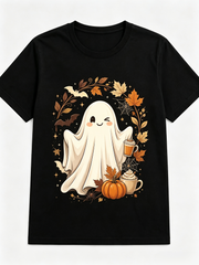 Cute Winking Ghost Pumpkin Spice Coffee TShirt Fall Maple Leaf Bat Spider Web