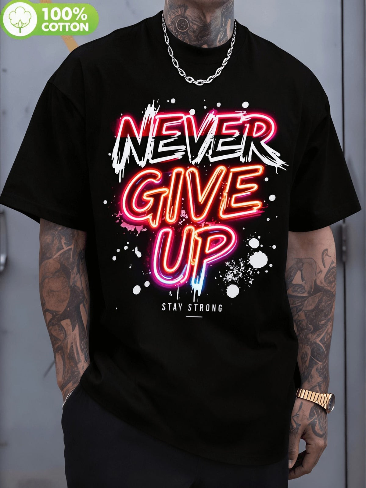 Men's Summer Outfits, Never Give Up Graphic Tees, Funny Vintage T-Shirt