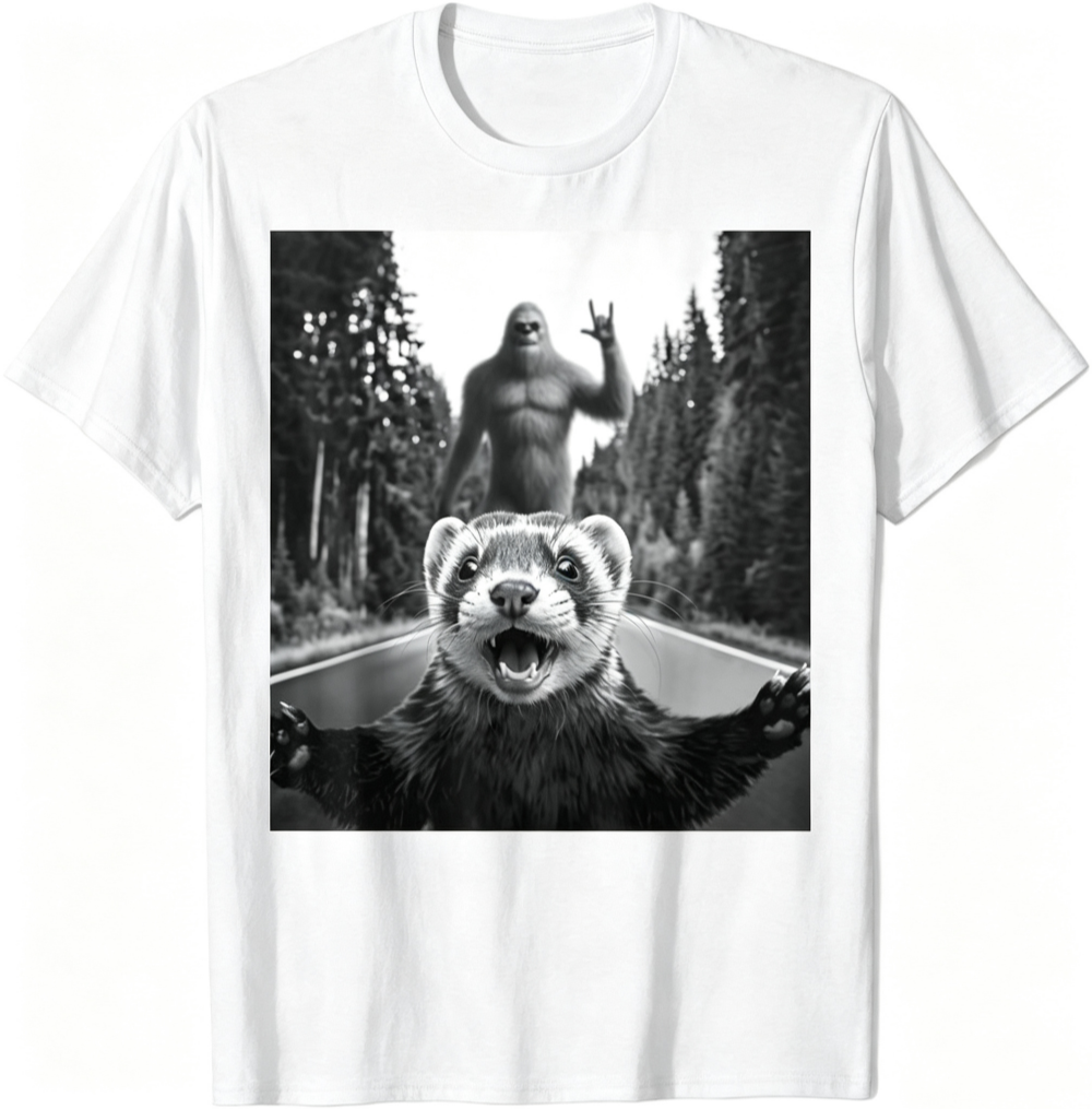 Ferret Selfie With Bigfoot Funny Cute Animal Gifts Unisex T-Shirt